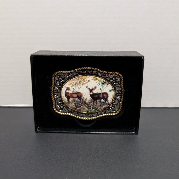Franklin Mint Vintage Deer Belt Buckle Sportsman Year Series Rick Fields New - Picture 1 of 3
